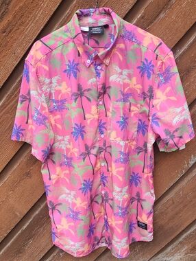 WESC Miami Palms Pink Short-Sleeve Palm Print Button-Up Shirt